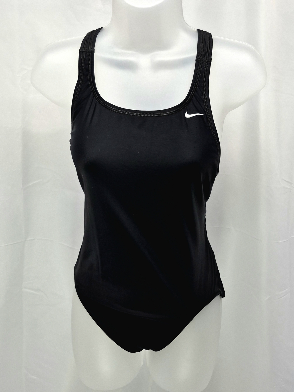 Nike Solid Black One Piece Athletic Swimsuit Size 10 Racerback Classic Sporty